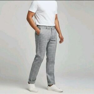 H&M Plaid Skinny Fit Coupe Moulante Plaid Gray Trousers